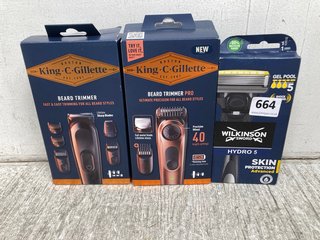 3 X ASSORTED BEARD RAZORS TO INCLUDE KING C GILLETTE BEARD TRIMMER PRO (PLEASE NOTE: 18+YEARS ONLY. ID MAY BE REQUIRED): LOCATION - A4