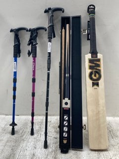 QTY OF ASSORTED SPORTING ITEMS TO INCLUDE BCE CUSTOM CUE WITH CASE & GM DXM CRICKET BAT: LOCATION - B4
