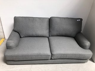 LARGE 2 SEATER GREY FABRIC COLOUR SOFA WITH NATURAL COLOUR WOOD LEGS: LOCATION - B1