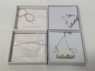 4 X ASSORTED JEWLLERY ITEMS TO INCLUDE STERLING SILVER ITALIC PERSONALISED NECKLACE: LOCATION - B19