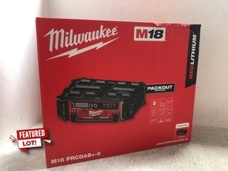MILWAUKEE M18 PRCDAB+-0 PACKOUT RADIO WITH CHARGER - RRP £389: LOCATION - A16