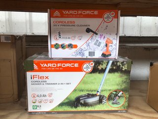 YARD FORCE CORDLESS 20 V PRESSURE CLEANER TO INCLUDE YARD FORCE CORDLESS MOWER & TRIMMER 2 IN 1 SET: LOCATION - A10