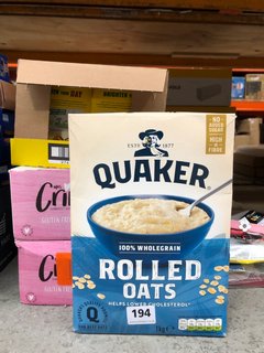 4 X ASSORTED FOOD ITEMS TO INCLUDE QUAKER 1KG ROLLED OATS - BBE 24/08/2024: LOCATION - D5