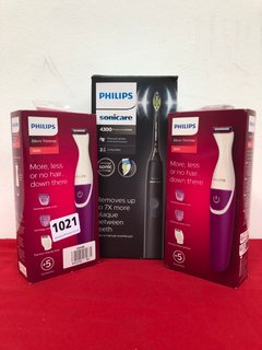 3 X ASSORTED PERSONAL CARE ITEMS TO INCLUDE PHILIPS SONICARE 4300 PROTECTIVE CLEAN ELECTRIC TOOTHBRUSH: LOCATION - AR1