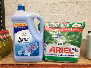 (COLLECTION ONLY) 2 X ARIEL ALL IN 1 PODS PACKAGE 1372G TO INCLUDE LENOR SPRING AWAKENING WASHING LIQUID: LOCATION - BR6