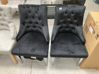 2 X BLACK SUEDE DINING CHAIRS WITH SILVER FINISHINGS: LOCATION - A1