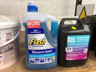 (COLLECTION ONLY) QTY OF ASSORTED CLEANING PRODUCTS TO INCLUDE FLASH PRO ALL-PURPOSE CLEANER 5L AND PET PRO CARPET SHAMPOO 5L: LOCATION - BR11