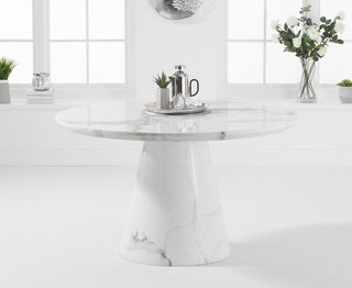 RAVELLO/ROMANA/RAMIRO/RAQUEL 130CM ROUND WHITE MARBLE DINING TABLE - RRP £799: LOCATION - B2 (KERBSIDE PALLET DELIVERY)