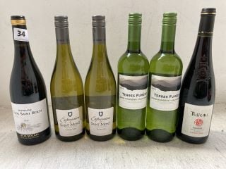 6 X ASSORTED WINES TO INCLUDE DOMAINE CLOS SAINT ROCH BEAUJOLAIS 2022 RED WINE 75CL 12.5% VOL (PLEASE NOTE: 18+YEARS ONLY. ID MAY BE REQUIRED): LOCATION - BR9