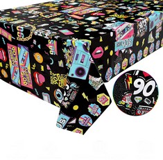 72 X SUDDENLY 90S PARTY TABLECLOTH BACK TO THE 90S TABLECOVER PLASTIC TABLE COVER HIP HOP BIRTHDAY PARTY DECORATION SUPPLIES - TOTAL RRP £419: LOCATION - A RACK