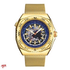 LIMITED EDITION SWAN & EDGAR HAND ASSEMBLED WORLD COMPASS AUTOMATIC GOLD SKU:SE01332 RRP £200: LOCATION - A