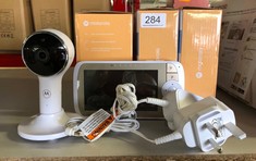 QTY OF ITEMS TO INCLUDE MOTOROLA NURSERY VM482ANXL - VIDEO BABY MONITOR - CAMERA - INFRARED NIGHT VISION - HIGH SENSITIVE MICROPHONE, WHITE/SILVER: LOCATION - B RACK