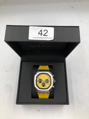 MENS LOUIS LACOMBE CHRONOGRAPH WATCH - 3 SUB DIALS - GOLD COLOUR - YELLOW RUBBER STRAP RRP £375: LOCATION - A RACK