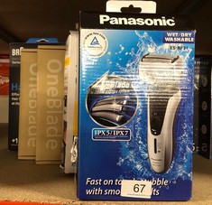 QTY OF ITEMS TO INCLUDE PANASONIC ES-RF31 PREMIUM WET AND DRY 4-BLADE ELECTRIC SHAVER FOR MEN WITH FLEXIBLE PIVOTING HEAD, SILVER, UK 2 PIN PLUG: LOCATION - A RACK