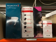 QTY OF ITEMS TO INCLUDE REMINGTON SHINE THERAPY HAIR DRYER WITH POWER DRY AND COOL SHOT FOR A FRIZZ FREE SHINE, PROFESSIONAL FAST DRYING, DIFFUSER & CONCENTRATOR ATTACHMENTS, 3 HEAT & 2 SPEED SETTING