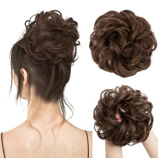 46 X SARLA MESSY HAIR BUN HAIR PIECE FOR WOMENS SYNTHETIC HAIR BUNS EXTENSION SCRUNCHIES HAIRPIECES PONYTAIL HAIR EXTENSIONS MEDIUM BROWN - TOTAL RRP £345: LOCATION - A