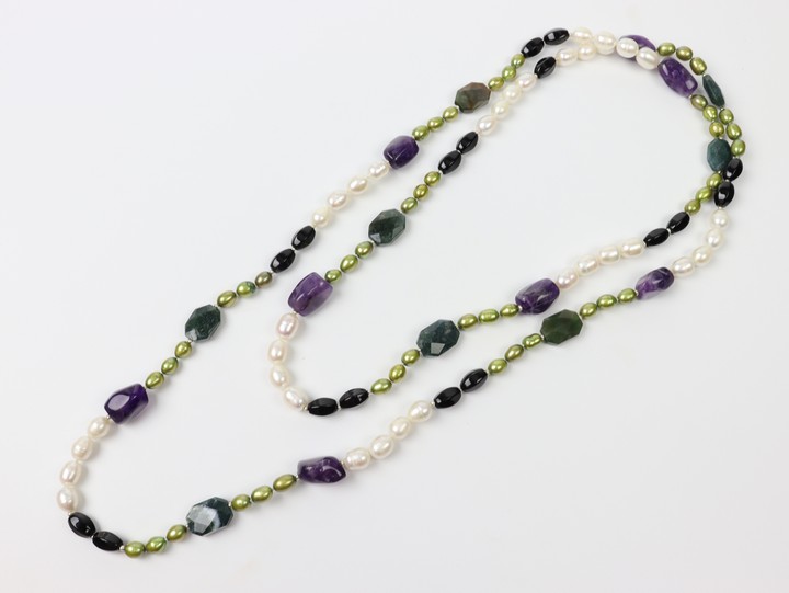 Multi Stone and Pearl Necklace, 142cm, 157g (VAT Only Payable on Buyers Premium)