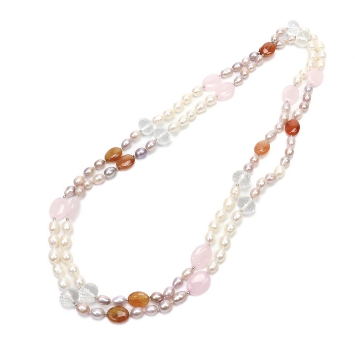 Multi Stone and Pearl Necklace, 142cm, 166g (VAT Only Payable on Buyers Premium)