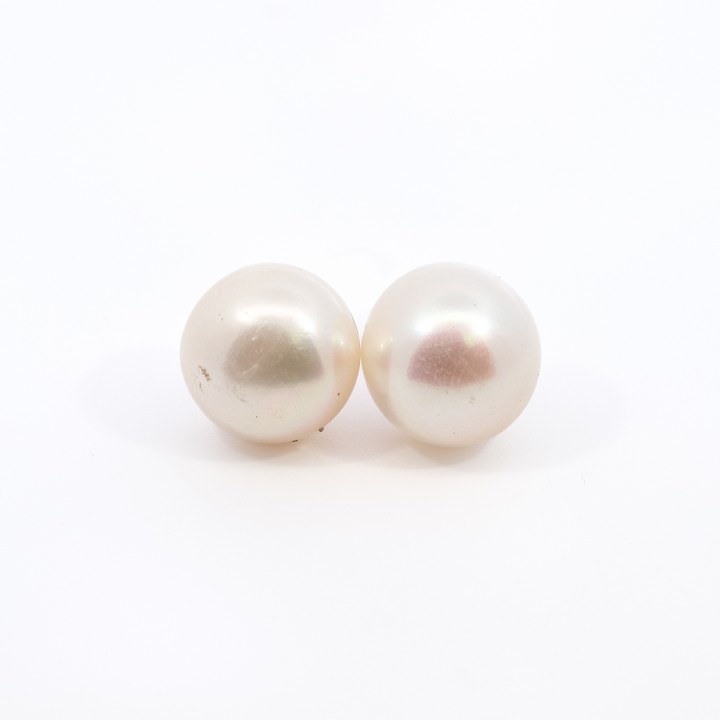Silver Plated White Freshwater Pearl AAAA Stud Earrings, 12-13mm, 5.3g (VAT Only Payable on Buyers Premium)