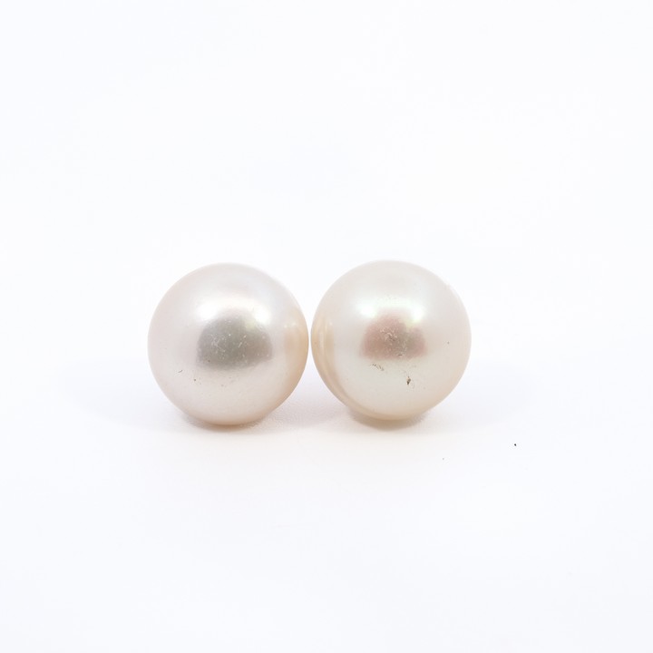 Silver Plated White Freshwater Pearl AAAA Stud Earrings, 12-13mm, 5.1g (VAT Only Payable on Buyers Premium)