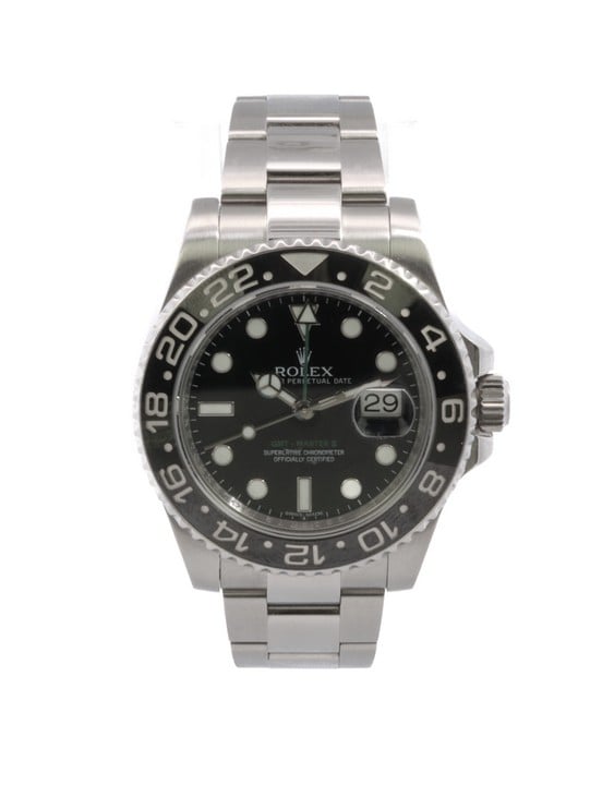 Rolex GMT-Master II Ref: 116710LN Automatic Watch. 40mm Stainless Steel Case with Stainless Steel Black Bi-Directional Bezel, Black Dial and Stainless Steel Oyster Bracelet. Age: 2013. Comes with gua