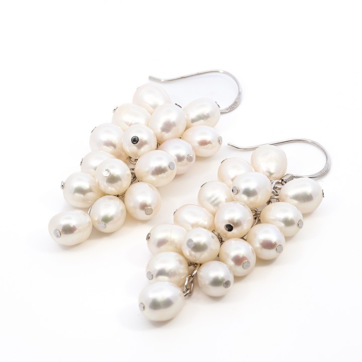 Silver Natural Freshwater Pearl Drop Earrings, 5cm, 12.4g (VAT Only Payable on Buyers Premium)