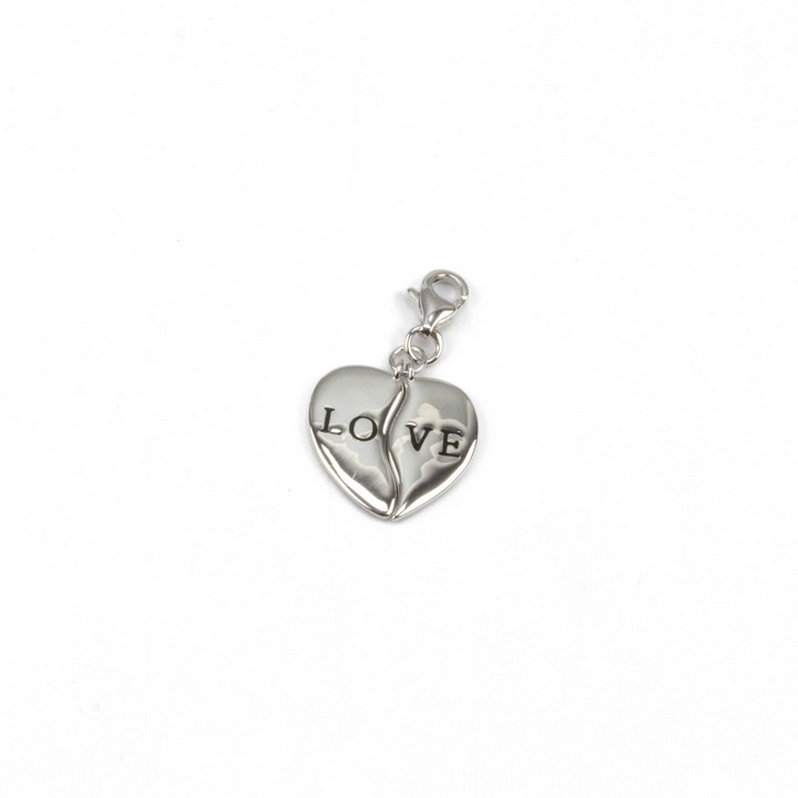 Silver 'LOVE' Broken Heart Charm, 3cm, 2.3g