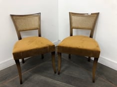 PAIR OF MOLINA HARDWOOD BEECH FRAME DINING CHAIRS WITH CANE BACKS IN VELVET MUSTARD RRP- £1,195 (COLLECTION OR OPTIONAL DELIVERY)