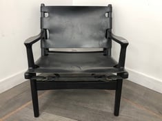 SAGRADA SOLID OAK FRAME VEGETABLE DYED-BLACK LEATHER SEAT AND BACK CHAIR WITH BUCKLED STRAPS ON REVERSE RRP- £1,340 (COLLECTION OR OPTIONAL DELIVERY)