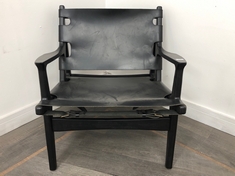 SAGRADA SOLID OAK FRAME VEGETABLE DYED-BLACK LEATHER SEAT AND BACK CHAIR WITH BUCKLED STRAPS ON REVERSE RRP- £1,340 (COLLECTION OR OPTIONAL DELIVERY)