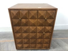 SOLID AND VENEER OAK BEDSIDE TABLE WITH TEXTURED STUD FRONT, ANTIQUE BRASS FINISHED HANDLES AND TWO DRAWERS RRP- £995 (COLLECTION OR OPTIONAL DELIVERY)