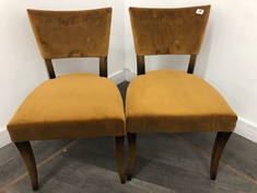 PAIR OF MOLINA HARDWOOD BEECH FRAME DINING CHAIRS WITH UPHOLSTERED VELVET SEAT AND BACK IN MUSTARD RRP- £1,195 (COLLECTION OR OPTIONAL DELIVERY)