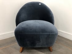 HENRI ARMLESS UPHOLSTERED COTTON VELVET ARMCHAIR IN GREY BLUE WITH MID-TONE OAK FEET RRP- £995 (COLLECTION OR OPTIONAL DELIVERY)
