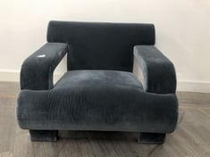 HUMPHREY STATEMENT SCULPTURAL FORMATION ARMCHAIR IN UPHOLSTERED GREY BLUE COTTON VELVET RRP- £1,495 (COLLECTION OR OPTIONAL DELIVERY)