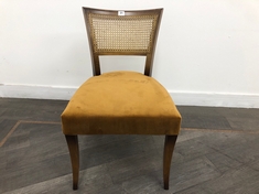 MOLINA HARDWOOD BEECH FRAME ARMCHAIR WITH CANE BACK AND UPHOLSTERED VELVET SEAT IN MUSTARD RRP- £1,195 (COLLECTION OR OPTIONAL DELIVERY)
