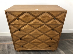 RIPLEY SOLID OAK & VENEER 4 DRAWER DRESSER, LOW AND WIDE FORM WITH DIAMOND MACHINED-CARVED DRAWER FRONTS & BLACKENED BRASS HANDLES RRP- £1,795 (COLLECTION OR OPTIONAL DELIVERY)