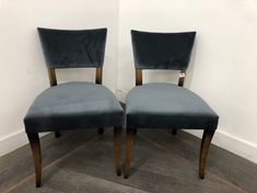 PAIR OF MOLINA HARDWOOD BEECH FRAME DINING CHAIRS WITH UPHOLSTERED VELVET SEAT AND BACK IN BLUE RRP- £1,195 (COLLECTION OR OPTIONAL DELIVERY)