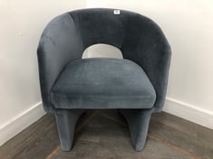 MORREL HOUSE-STYLE TUB DINING CHAIR WITH CUT OUT BACK & ANGULAR LEGS IN UPHOLSTERED VELVET GREY BLUE RRP- £795 (COLLECTION OR OPTIONAL DELIVERY)