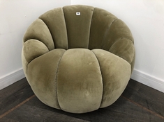 GARRET SWIVEL CURVED SILHOUTTE ARMCHAIR, HARDWOOD FRAME IN UPHOLSTERED VELVET LICHEN RRP- £1,895 (COLLECTION OR OPTIONAL DELIVERY)