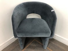 MORRELL HOUSE-STYLE TUB DINING CHAIR WITH CUT OUT BACK & ANGULAR LEGS IN UPHOLSTERED VELVET GREY BLUE RRP- £795 (COLLECTION OR OPTIONAL DELIVERY)