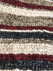 APPROX 7.9 X 4M ROLLED CARPET IN GALA STRIPES IN RED / GREY / CREAM / BROWN (COLLECTION ONLY)