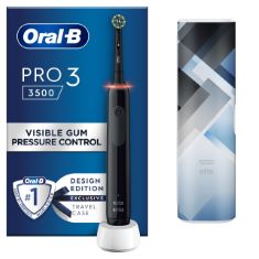 ORAL-B PRO 3 ELECTRIC TOOTHBRUSHES FOR ADULTS, GIFTS FOR WOMEN / MEN, 1 CROSS ACTION TOOTHBRUSH HEAD & MONDRIAN TRAVEL CASE, 3 MODES WITH TEETH WHITENING, 2 PIN UK PLUG, 3500. (DELIVERY ONLY)