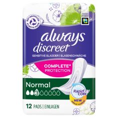 ALWAYS DISCREET INCONTINENCE PADS NORMAL, 12 PADS (21 BOXES 4 PACKS PER BOX). (DELIVERY ONLY)