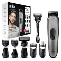 BRAUN 10-IN-1 ALL-IN-ONE SERIES 7, MALE GROOMING KIT WITH BEARD TRIMMER, HAIR CLIPPERS, NOSE TRIMMER, GILLETTE RAZOR, FOIL SHAVER & BODY GROOMER, GIFTS FOR MEN, UK 2 PIN PLUG, MGK7221, DARK GREY. (DE