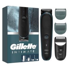 QTY OF ITEMS TO INLCUDE ASSORTED TRIMMERS TO INCLUDE GILLETTE INTIMATE I5 TRIMMER FOR MEN, PUBIC HAIR TRIMMER & SHAVER FOR MEN, SKINFIRST TECHNOLOGY, LIFETIME SHARP BLADES, WATERPROOF, CORDLESS FOR W