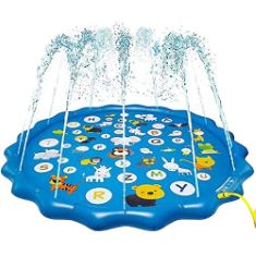 QTY OF ITEMS TO INLCUDE BOX OF ASSORTED BABY ITEMS TO INCLUDE SPLASH PAD, SPRINKLER & SPLASH PLAY MAT FOR TODDLERS, INFLATABLE OUTDOOR PARTY SPRINKLER PAD WADING POOL FOR KIDS AGE 3+, WATER TOYS FOR