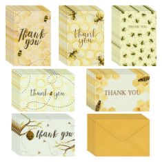 39 X 48 PACK BUMBLE BEE THANK YOU CARDS WITH ENVELOPES FOR BABY SHOWER, BIRTHDAY, 6 DESIGNS, BULK SET (10.2 X 15.2 CM). (DELIVERY ONLY)