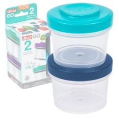 QTY OF ITEMS TO INLCUDE BOX OF ASSORTED ITEMS TO INCLUDE DÉCOR GO CLICK & STACK SNACK TUBS | 2 PACK LEAKPROOF FOOD STORAGE CONTAINERS | FREEZER & MICROWAVE SAFE | 150ML X 2 - ASSORTED COLOURS, OLAPLE