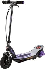 1 X RAZOR POWER CORE E100 - ELECTRIC SCOOTER FOR KIDS 8+ W/ 11 MPH MAX SPEED, 60 MINUTE RIDE TIME, UP TO 11 MILE RANGE, 24V 6AH BATTERY, 8" TYRES - PURPLE. (DELIVERY ONLY)