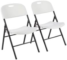 2 X BASICS FOLDING PLASTIC CHAIR, 157.5 KG CAPACITY, WHITE, SET OF 2. (DELIVERY ONLY)